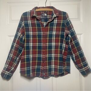The North Face Womens Large Button Up Flannel Long Sleeve Plaid Top Fall Fasion